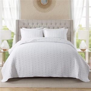 Quilt Set 3-Piece Bedspread Quilted Lightweight Coverlet Set White NWT